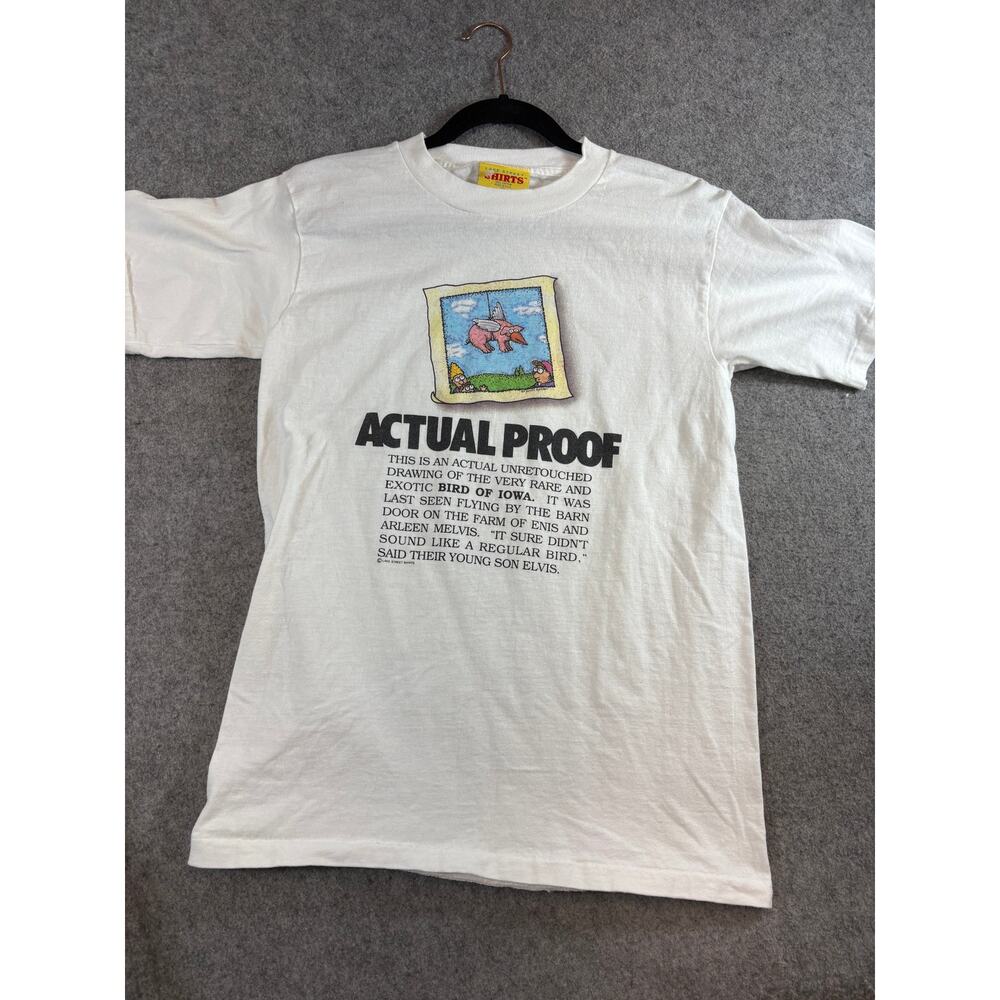 VINTAGE 90s Actual Proof Bird Of Iowa T Shirts Mens White Novelty USA Medium